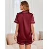Ekouaer Womens Satin Silk Pajamas Set Short Sleeve Sleepwear Button Down Top and Shorts Loungewear 2 Piece Pjs Set S-XXL(Wine Red)