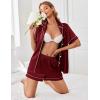 Ekouaer Womens Satin Silk Pajamas Set Short Sleeve Sleepwear Button Down Top and Shorts Loungewear 2 Piece Pjs Set S-XXL(Wine Red)