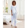 Ekouaer Womens Satin Silky Pajama Set Short Sleeve Shirt with Long Pajama Pant Set Soft PJ Loungewear(Blue Leopard)