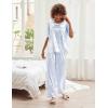 Ekouaer Womens Satin Silky Pajama Set Short Sleeve Shirt with Long Pajama Pant Set Soft PJ Loungewear(Blue Leopard)
