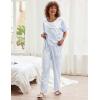 Ekouaer Womens Satin Silky Pajama Set Short Sleeve Shirt with Long Pajama Pant Set Soft PJ Loungewear(Blue Leopard)