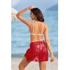 Ekouaer Women’s Short Sarongs Chiffon Cover Ups Sheer Bikini Wraps for Swimwear S-3XL(Lace-red)