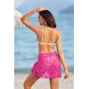 Ekouaer Women’s Short Sarongs Chiffon Cover Ups Sheer Bikini Wraps for Swimwear S-3XL(Lace-rose Red)
