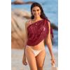 Ekouaer Women’s Short Sarongs Chiffon Cover Ups Sheer Bikini Wraps for Swimwear S-3XL(Lace-wine Red)