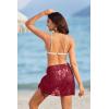 Ekouaer Women’s Short Sarongs Chiffon Cover Ups Sheer Bikini Wraps for Swimwear S-3XL(Lace-wine Red)