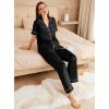Ekouaer Womens Silk Pajama Sets Silky Short Sleeve Pjs 2 Piece Silk Button Down Pajamas Soft Satin Pj Pants Set(Black)