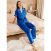 Ekouaer Womens Silk Pajama Sets Silky Short Sleeve Pjs 2 Piece Silk Button Down Pajamas Soft Satin Pj Pants Set(Blue)