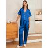 Ekouaer Womens Silk Pajama Sets Silky Short Sleeve Pjs 2 Piece Silk Button Down Pajamas Soft Satin Pj Pants Set(Blue)