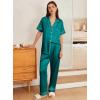 Ekouaer Womens Silk Pajama Sets Silky Short Sleeve Pjs 2 Piece Silk Button Down Pajamas Soft Satin Pj Pants Set(Blue Green)