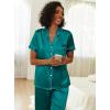 Ekouaer Womens Silk Pajama Sets Silky Short Sleeve Pjs 2 Piece Silk Button Down Pajamas Soft Satin Pj Pants Set(Blue Green)