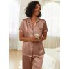 Ekouaer Womens Silk Pajama Sets Silky Short Sleeve Pjs 2 Piece Silk Button Down Pajamas Soft Satin Pj Pants Set(Brown)