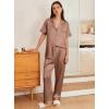 Ekouaer Womens Silk Pajama Sets Silky Short Sleeve Pjs 2 Piece Silk Button Down Pajamas Soft Satin Pj Pants Set(Brown)