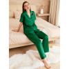 Ekouaer Womens Silk Pajama Sets Silky Short Sleeve Pjs 2 Piece Silk Button Down Pajamas Soft Satin Pj Pants Set(Dark Green)