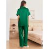 Ekouaer Womens Silk Pajama Sets Silky Short Sleeve Pjs 2 Piece Silk Button Down Pajamas Soft Satin Pj Pants Set(Dark Green)