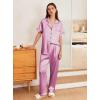 Ekouaer Womens Silk Pajama Sets Silky Short Sleeve Pjs 2 Piece Silk Button Down Pajamas Soft Satin Pj Pants Set(Fuchsia)
