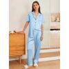 Ekouaer Womens Silk Pajama Sets Silky Short Sleeve Pjs 2 Piece Silk Button Down Pajamas Soft Satin Pj Pants Set(Light Blue)
