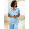 Ekouaer Womens Silk Pajama Sets Silky Short Sleeve Pjs 2 Piece Silk Button Down Pajamas Soft Satin Pj Pants Set(Light Blue)