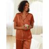 Ekouaer Womens Silk Pajama Sets Silky Short Sleeve Pjs 2 Piece Silk Button Down Pajamas Soft Satin Pj Pants Set(Light Brown)