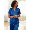 Ekouaer Womens Silk Pajama Sets Silky Short Sleeve Pjs 2 Piece Silk Button Down Pajamas Soft Satin Pj Pants Set(Navy Blue)