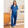 Ekouaer Womens Silk Pajama Sets Silky Short Sleeve Pjs 2 Piece Silk Button Down Pajamas Soft Satin Pj Pants Set(Navy Blue)