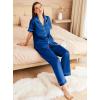 Ekouaer Womens Silk Pajama Sets Silky Short Sleeve Pjs 2 Piece Silk Button Down Pajamas Soft Satin Pj Pants Set(Navy Blue)