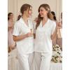 Ekouaer Womens Silk Pajama Sets Silky Short Sleeve Pjs 2 Piece Silk Button Down Pajamas Soft Satin Pj Pants Set(White)