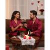 Ekouaer Womens Silk Pajama Sets Silky Short Sleeve Pjs 2 Piece Silk Button Down Pajamas Soft Satin Pj Pants Set(Wine Red)