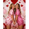 Ekouaer Womens Silk Satin Pajamas Set Short Sleeve Sleepwear Button Down Loungewear 2 Piece Pjs Shorts Set S-5X Plus Size(Valentines Pink Love)