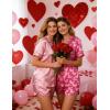 Ekouaer Womens Silk Satin Pajamas Set Short Sleeve Sleepwear Button Down Loungewear 2 Piece Pjs Shorts Set S-5X Plus Size(Valentines Pink Love)