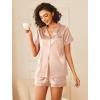 Ekouaer Womens Silk Satin Pajamas Sets 2 Piece Short Sleeve Sleepwear Button Down Top and Shorts Pjs Lounge Wear Sets(Champagne)