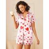 Ekouaer Womens Silk Satin Pajamas Sets 2 Piece Short Sleeve Sleepwear Button Down Top and Shorts Pjs Lounge Wear Sets(Heart Print)