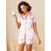 Ekouaer Womens Silk Satin Pajamas Sets 2 Piece Short Sleeve Sleepwear Button Down Top and Shorts Pjs Lounge Wear Sets(Pink Leopard)