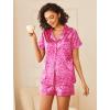 Ekouaer Womens Silk Satin Pajamas Sets 2 Piece Short Sleeve Sleepwear Button Down Top and Shorts Pjs Lounge Wear Sets(Rose Leopard)