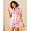 Ekouaer Womens Silk Satin Pajamas Sets 2 Piece Short Sleeve Sleepwear Button Down Top and Shorts Pjs Lounge Wear Sets(Teddy Cherry Print)