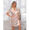 Ekouaer Women’s Sleepshirts Satin Silk Nightgown Short Sleeve Sleepwear Casual Print Sleepdress Boyfriend Pajamas Nightshirt(Apricot Teddy)