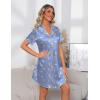Ekouaer Women’s Sleepshirts Satin Silk Nightgown Short Sleeve Sleepwear Casual Print Sleepdress Boyfriend Pajamas Nightshirt(Blue Teddy)