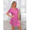Ekouaer Women’s Sleepshirts Satin Silk Nightgown Short Sleeve Sleepwear Casual Print Sleepdress Boyfriend Pajamas Nightshirt(Hot Pink Leopard)