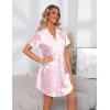 Ekouaer Women’s Sleepshirts Satin Silk Nightgown Short Sleeve Sleepwear Casual Print Sleepdress Boyfriend Pajamas Nightshirt(Pink Leopard)