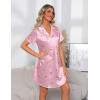 Ekouaer Women’s Sleepshirts Satin Silk Nightgown Short Sleeve Sleepwear Casual Print Sleepdress Boyfriend Pajamas Nightshirt(Pink Teddy)