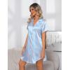 Ekouaer Women’s Sleepshirts Satin Silk Nightgown Short Sleeve Sleepwear Casual Print Sleepdress Boyfriend Pajamas Nightshirt(Striped Blue)