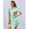 Ekouaer Women’s Sleepshirts Satin Silk Nightgown Short Sleeve Sleepwear Casual Print Sleepdress Boyfriend Pajamas Nightshirt(Striped Green)