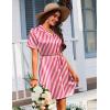 Ekouaer Women’s Sleepshirts Satin Silk Nightgown Short Sleeve Sleepwear Casual Print Sleepdress Boyfriend Pajamas Nightshirt(Striped Red)