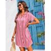 Ekouaer Women’s Sleepshirts Satin Silk Nightgown Short Sleeve Sleepwear Casual Print Sleepdress Boyfriend Pajamas Nightshirt(Striped Red)