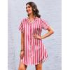 Ekouaer Women’s Sleepshirts Satin Silk Nightgown Short Sleeve Sleepwear Casual Print Sleepdress Boyfriend Pajamas Nightshirt(Striped Red)