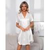 Ekouaer Women’s Sleepshirts Satin Silk Nightgown Short Sleeve Sleepwear Casual Print Sleepdress Boyfriend Pajamas Nightshirt(White)