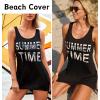 Ekouaer Women’s Sleeveless Swimwear Coverups T-Shirt Beach Dress Tank Bikini Cover Up with Print(A-black)