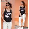 Ekouaer Women’s Sleeveless Swimwear Coverups T-Shirt Beach Dress Tank Bikini Cover Up with Print(A-black)