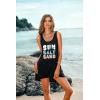 Ekouaer Women’s Sleeveless Swimwear Coverups T-Shirt Beach Dress Tank Bikini Cover Up with Print(A-black-coconut Palm)