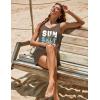 Ekouaer Women’s Sleeveless Swimwear Coverups T-Shirt Beach Dress Tank Bikini Cover Up with Print(A-brown-coconut Palm)