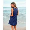 Ekouaer Women’s Sleeveless Swimwear Coverups T-Shirt Beach Dress Tank Bikini Cover Up with Print(A-navy Blue)